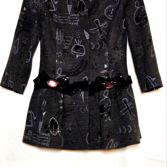 Son Jung Wan 2007 Charcoal Gray Futuristic Print Embellished Snap Front Blouse - Picture 5 of 15